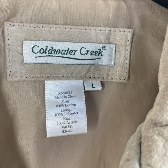 Coldwater Creek Jacket Womens Large Tan Suede Leather Knit Sleeves Full Zip - Picture 4 of 9